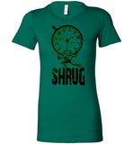 WOMEN'S T-SHIRT - "SHRUG": Black and Green graphic.