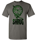 MEN'S T-SHIRT - "SHRUG": Black / Green graphic.