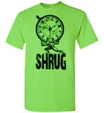 MEN'S T-SHIRT - "SHRUG": Black / Green graphic.