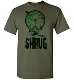 MEN'S T-SHIRT - "SHRUG": Black / Green graphic.