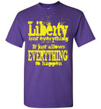 MEN'S T-SHIRT - LIBERTY QUOTE: Yellow graphic over colors. - ExpressLiberty.com - Products for Libertarians, Conservatives, Patriots, and Objectivists.
