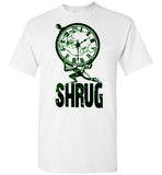 MEN'S T-SHIRT - "SHRUG": Black / Green graphic.